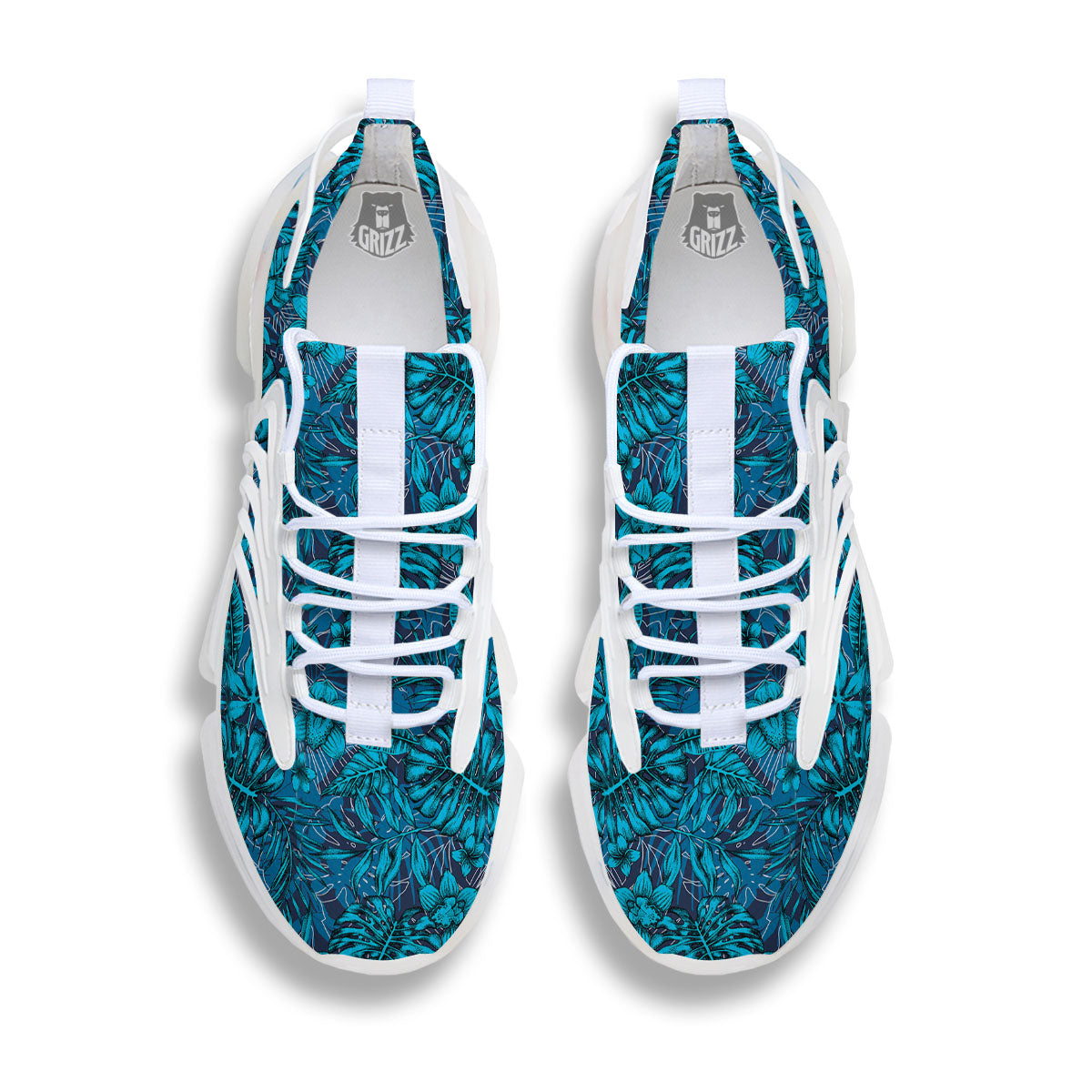 Tropical Blue Hawaiian Print Pattern White Gym Shoes-grizzshop