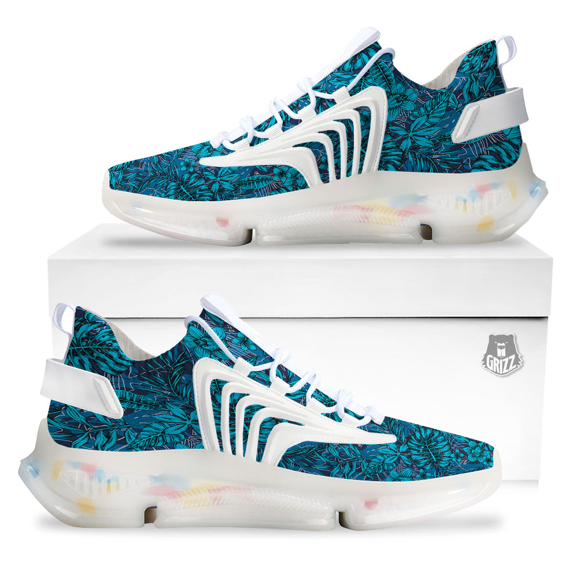 Tropical Blue Hawaiian Print Pattern White Gym Shoes-grizzshop