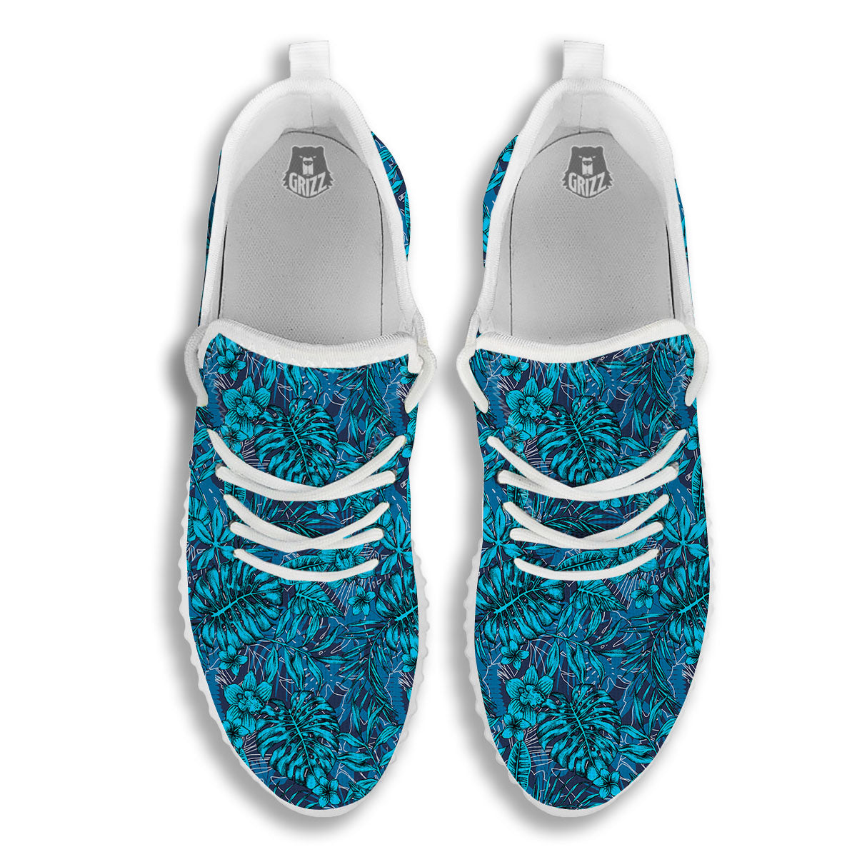 Tropical Blue Hawaiian Print Pattern White Walking Shoes-grizzshop