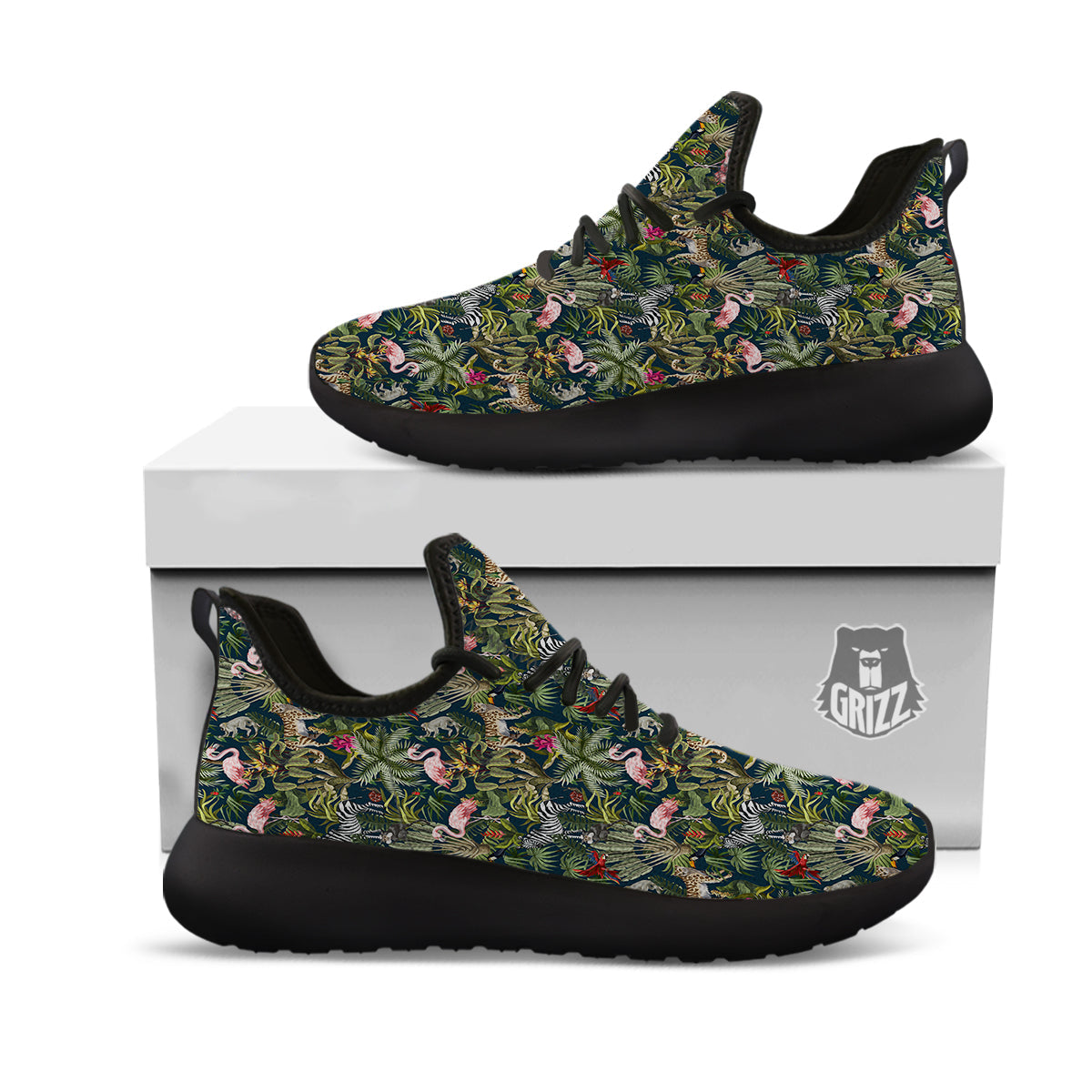 Tropical Cartoon Print Pattern Black Athletic Shoes-grizzshop