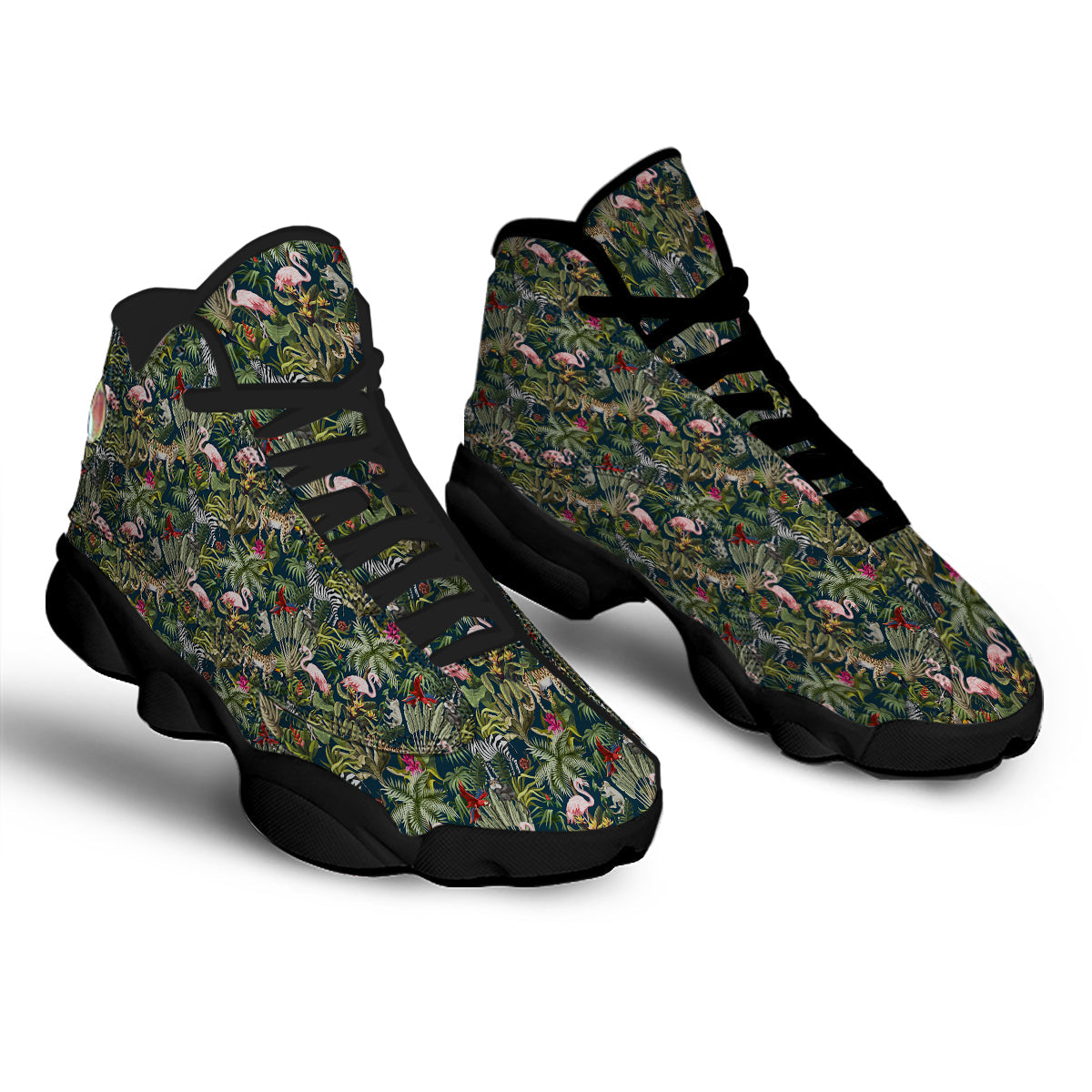 Tropical Cartoon Print Pattern Black Basketball Shoes-grizzshop