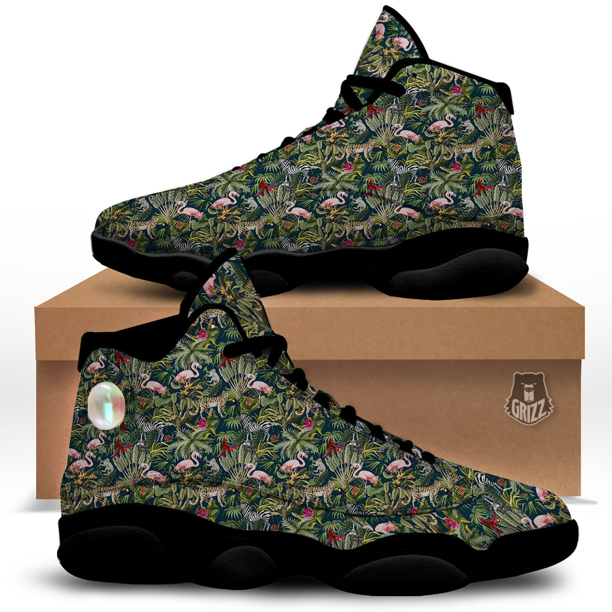 Tropical Cartoon Print Pattern Black Basketball Shoes-grizzshop