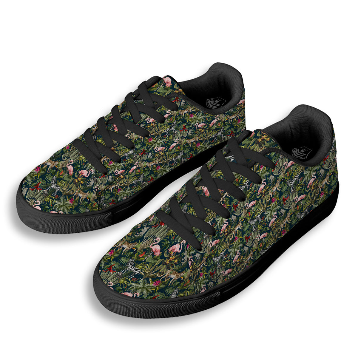 Tropical Cartoon Print Pattern Black Low Top Sneakers-grizzshop
