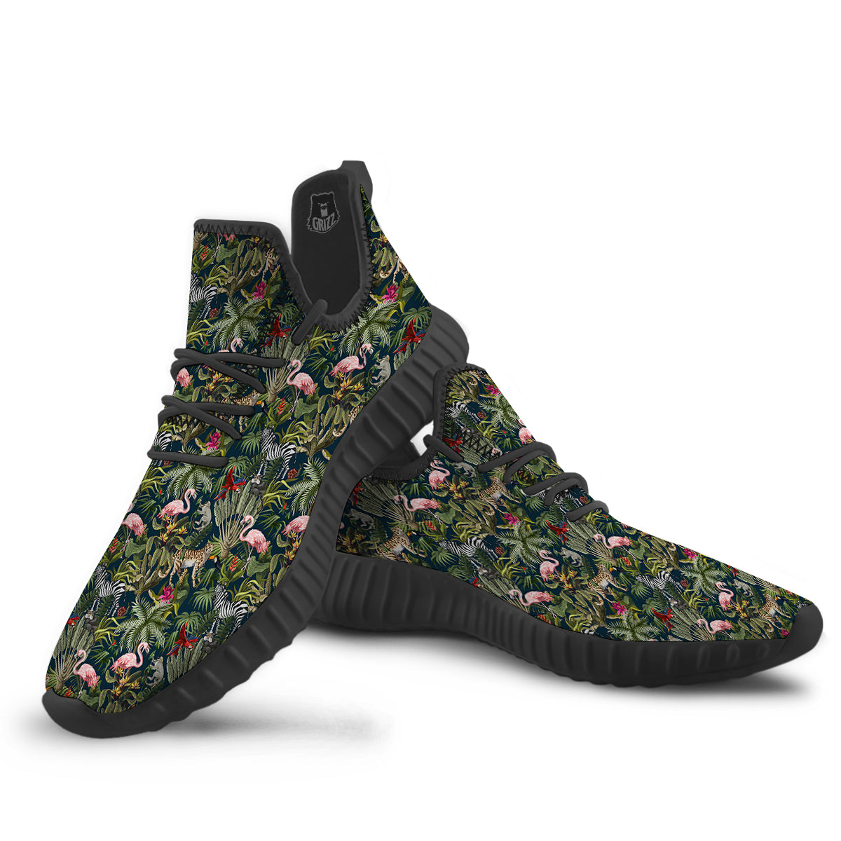 Tropical Cartoon Print Pattern Black Walking Shoes-grizzshop