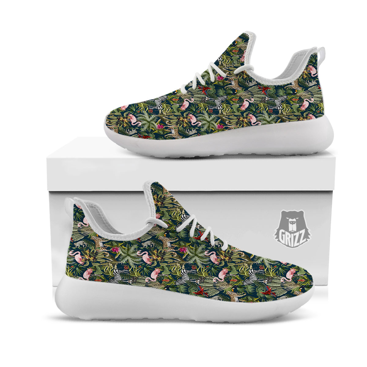 Tropical Cartoon Print Pattern White Athletic Shoes-grizzshop