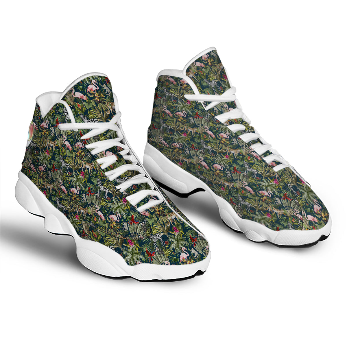 Tropical Cartoon Print Pattern White Basketball Shoes-grizzshop