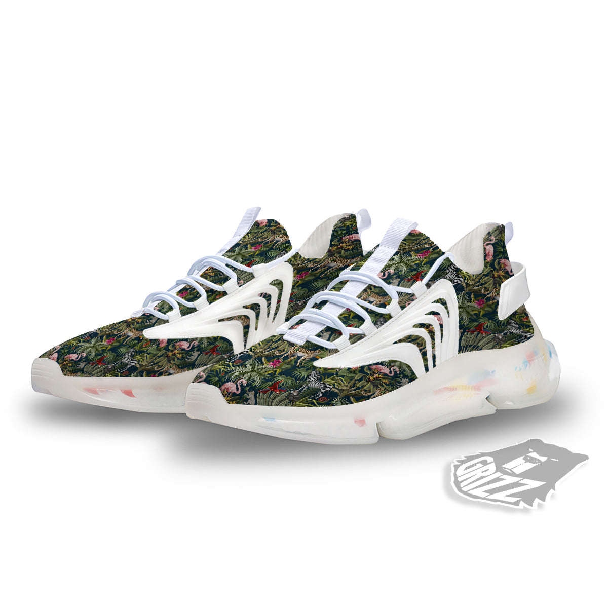 Tropical Cartoon Print Pattern White Gym Shoes-grizzshop