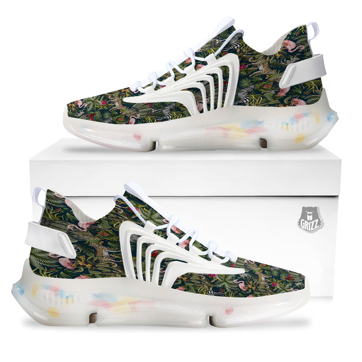 Tropical Cartoon Print Pattern White Gym Shoes-grizzshop