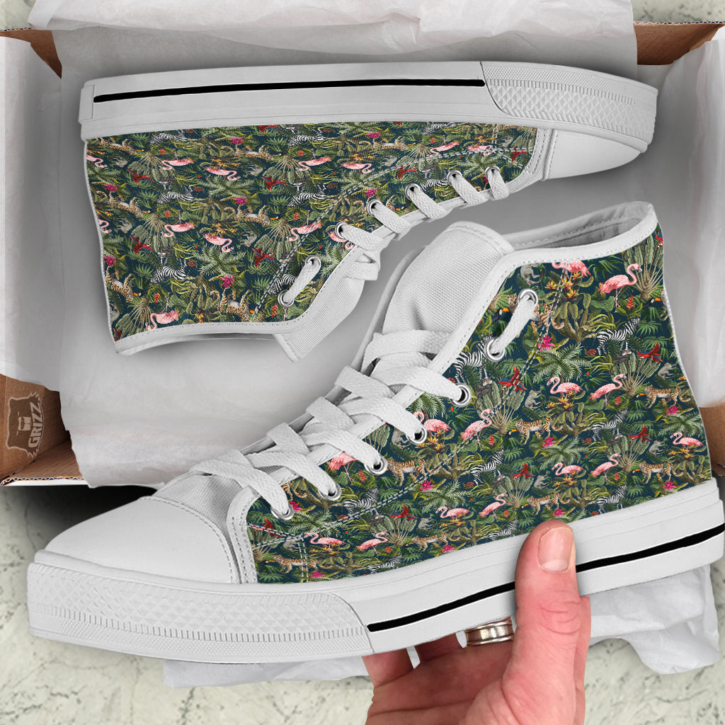 Tropical Cartoon Print Pattern White High Top Shoes-grizzshop