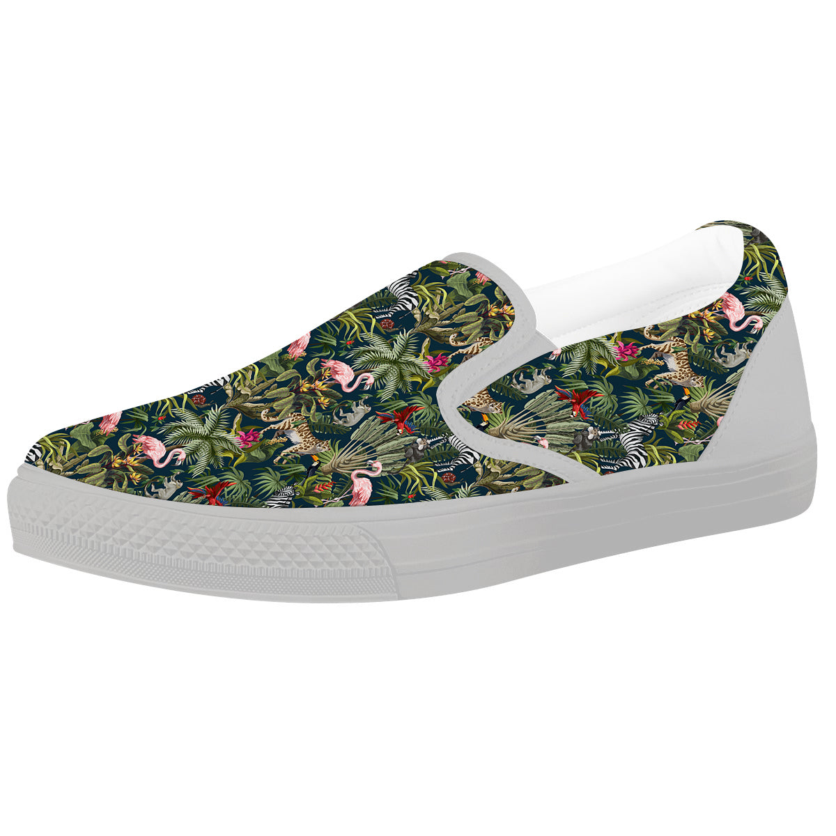 Tropical Cartoon Print Pattern White Slip On Shoes-grizzshop