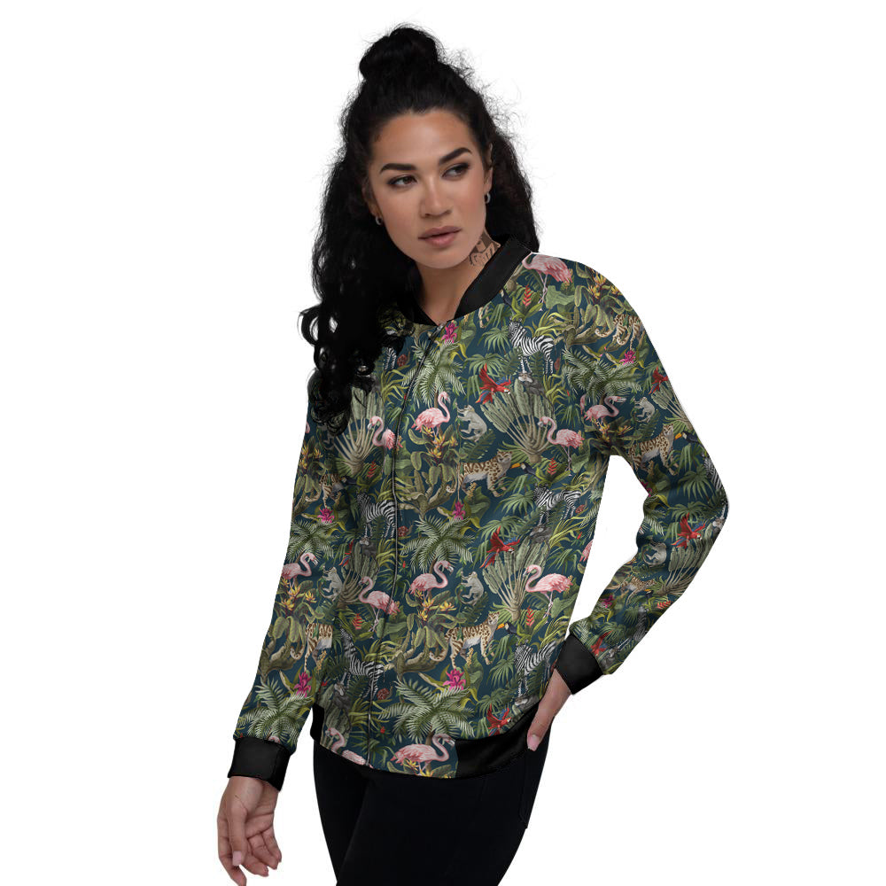 Tropical Cartoon Print Pattern Women's Bomber Jacket-grizzshop