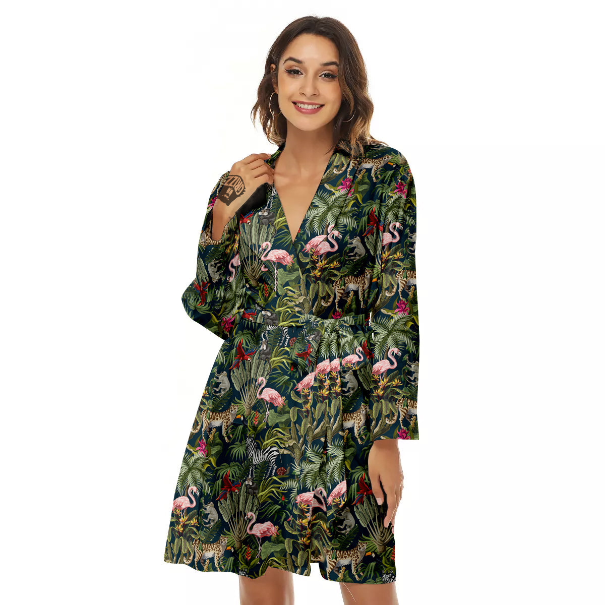 Tropical Cartoon Print Pattern Women's Robe-grizzshop