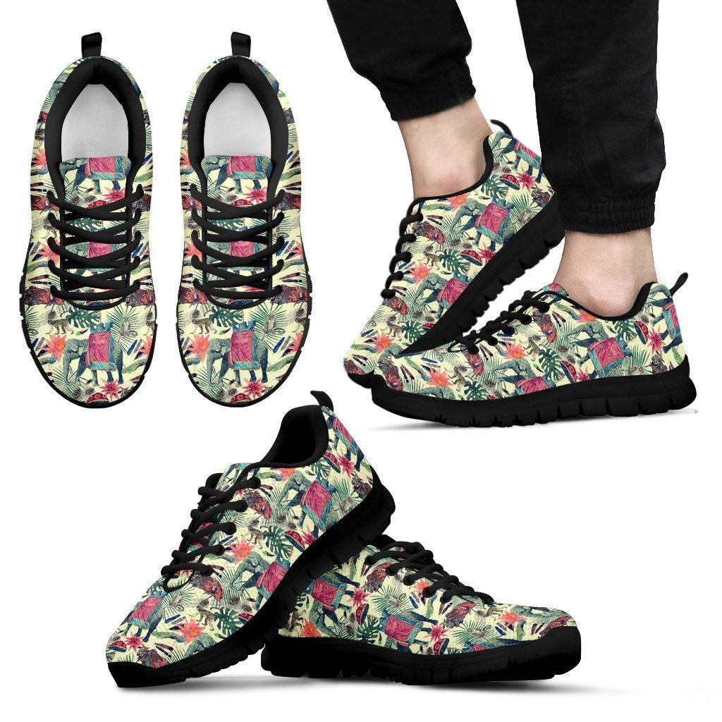 Tropical Elephant Print Black Sneaker Shoes For Men Women-grizzshop