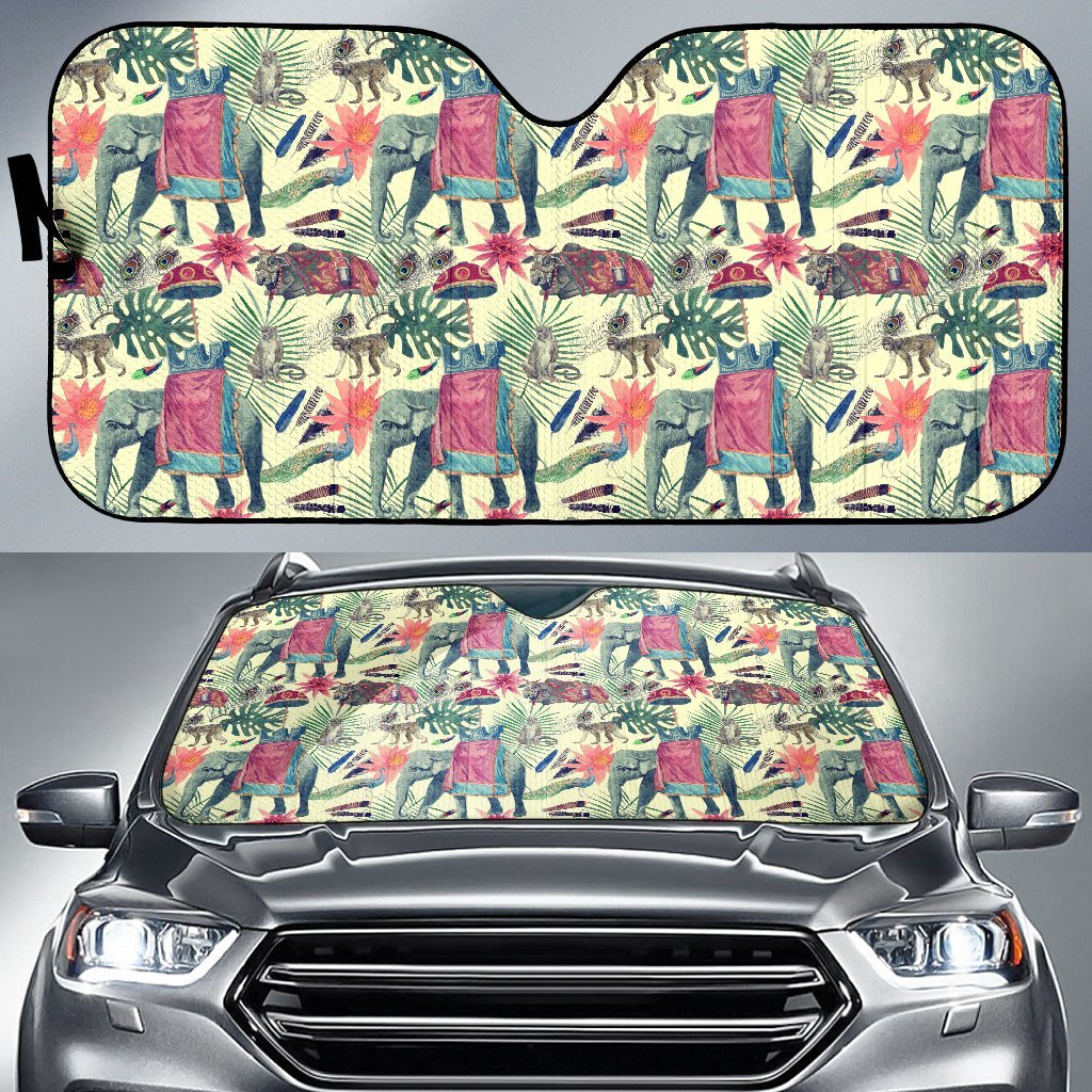 Tropical Elephant Print Car Sun Shade-grizzshop