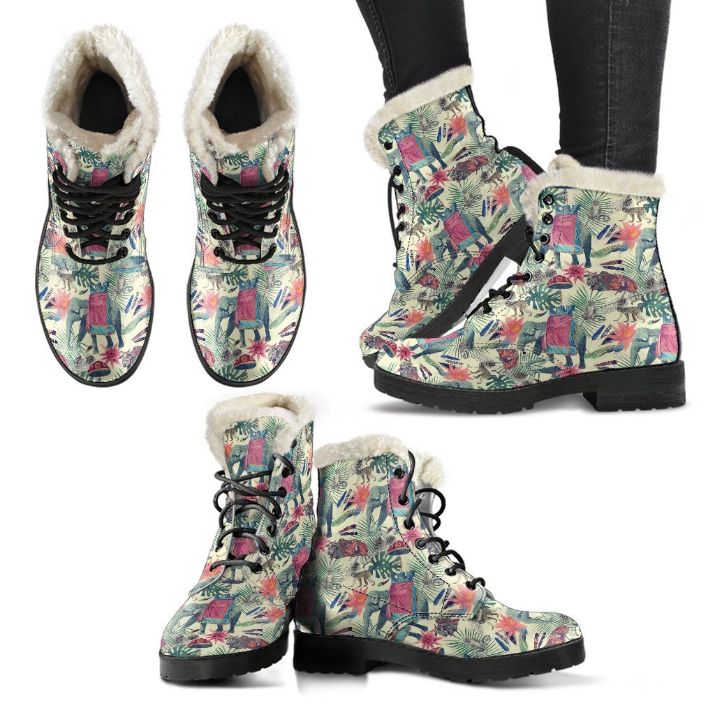 Tropical Elephant Print Comfy Winter Boots-grizzshop