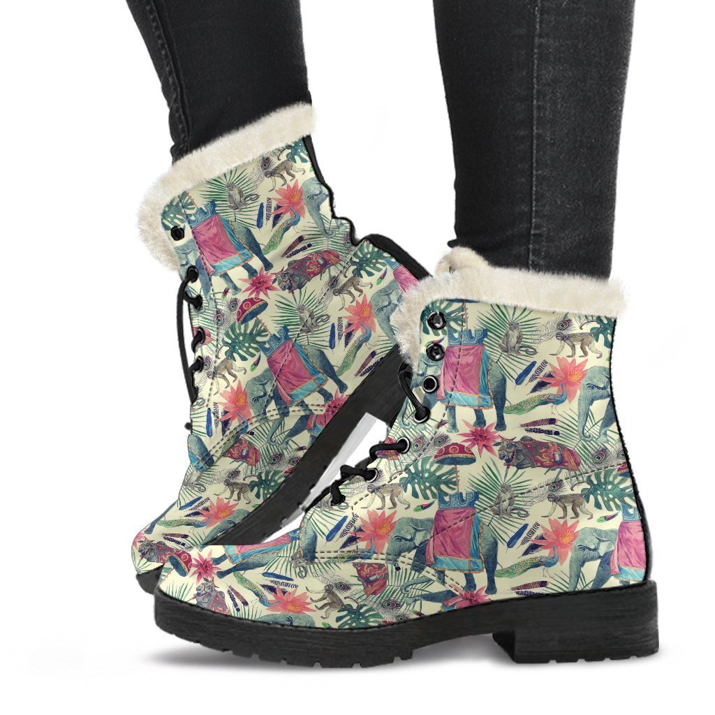 Tropical Elephant Print Comfy Winter Boots-grizzshop