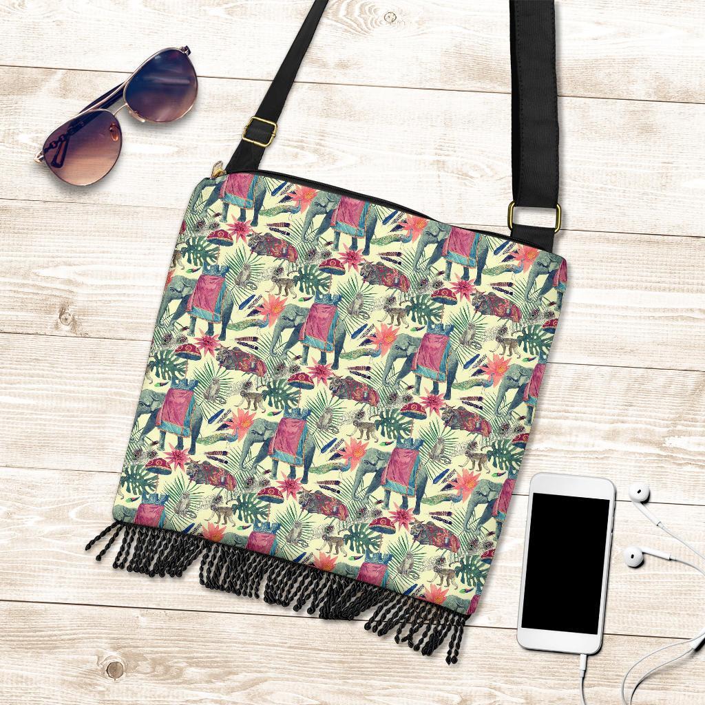 Tropical Elephant Print Crossbody Bags-grizzshop