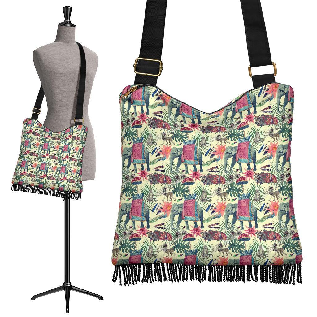 Tropical Elephant Print Crossbody Bags-grizzshop