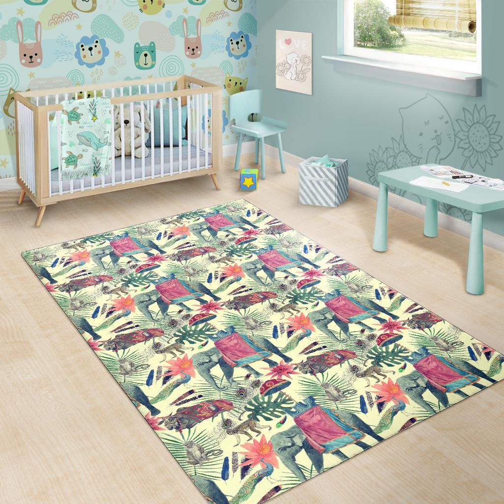 Tropical Elephant Print Floor Mat-grizzshop