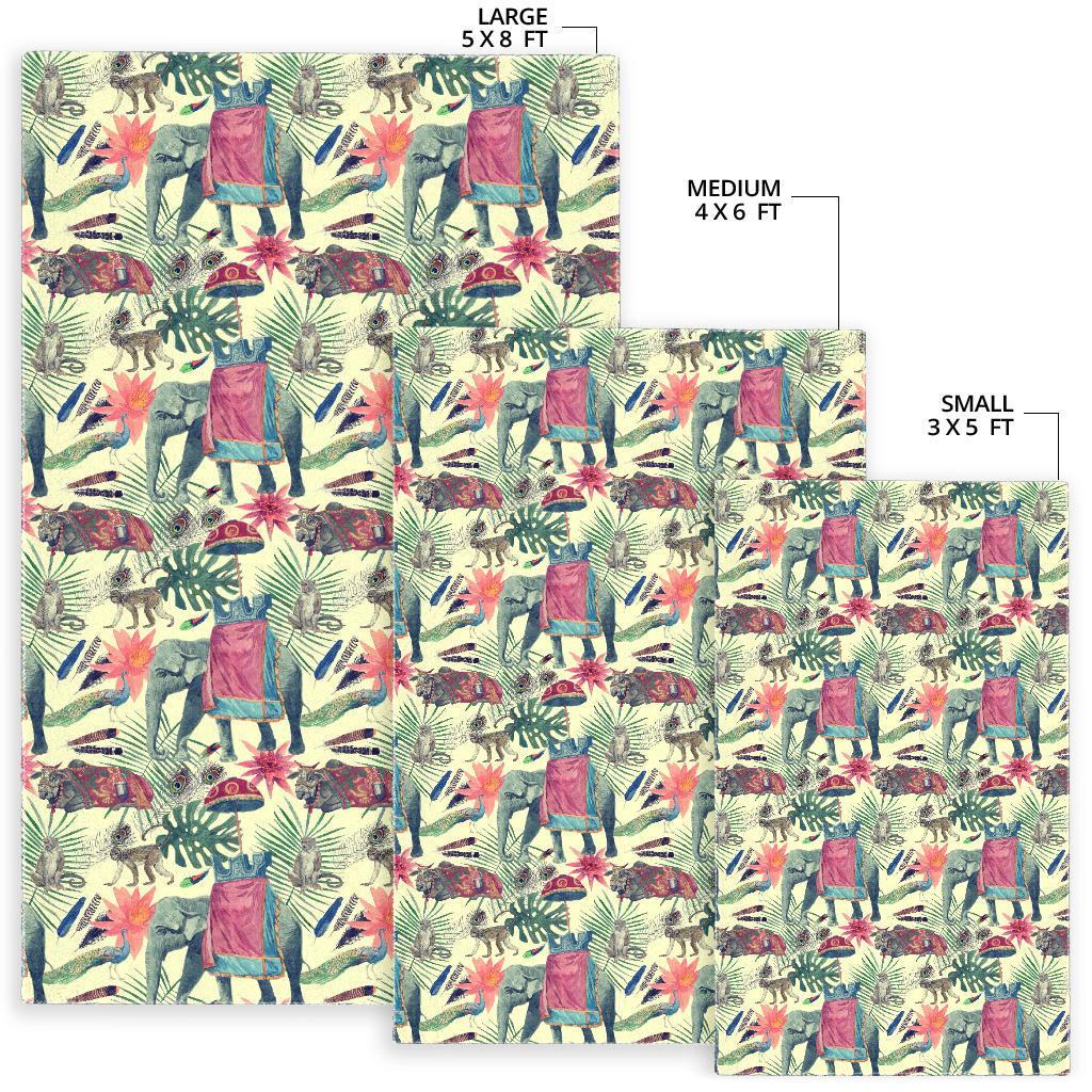 Tropical Elephant Print Floor Mat-grizzshop