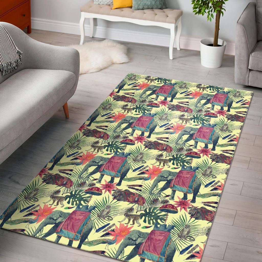 Tropical Elephant Print Floor Mat-grizzshop