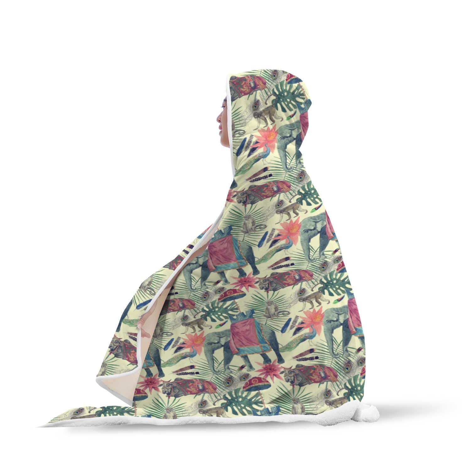 Tropical Elephant Print Hooded Blanket-grizzshop