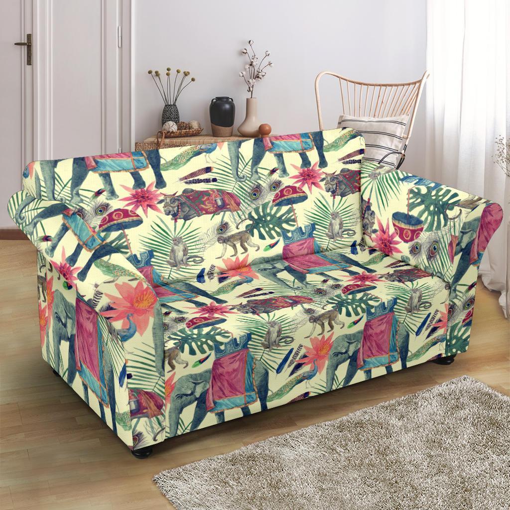 Tropical Elephant Print Loveseat Cover-grizzshop