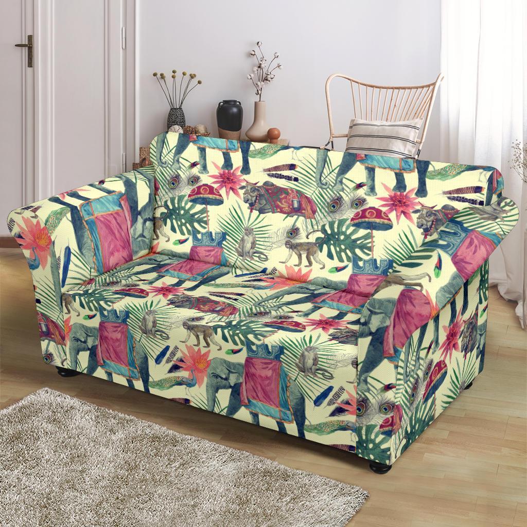 Tropical Elephant Print Loveseat Cover-grizzshop