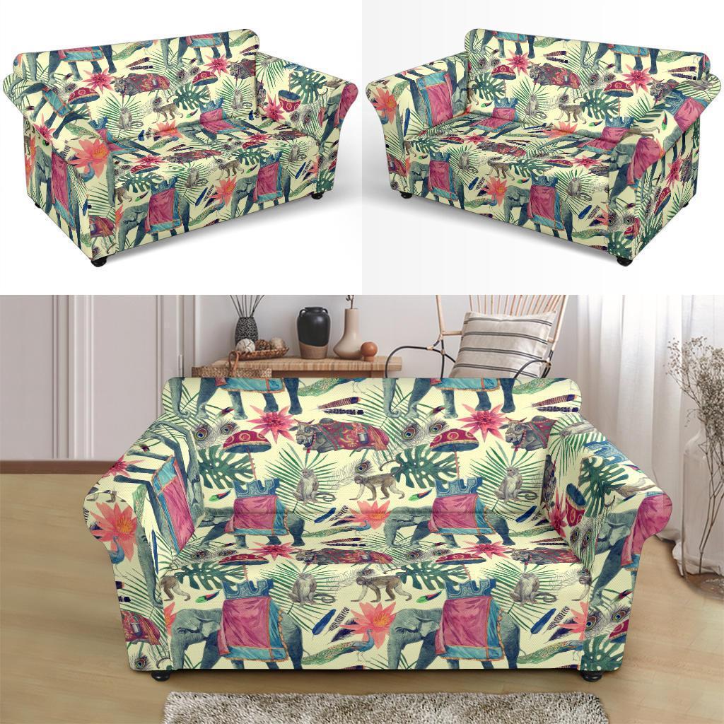 Tropical Elephant Print Loveseat Cover-grizzshop