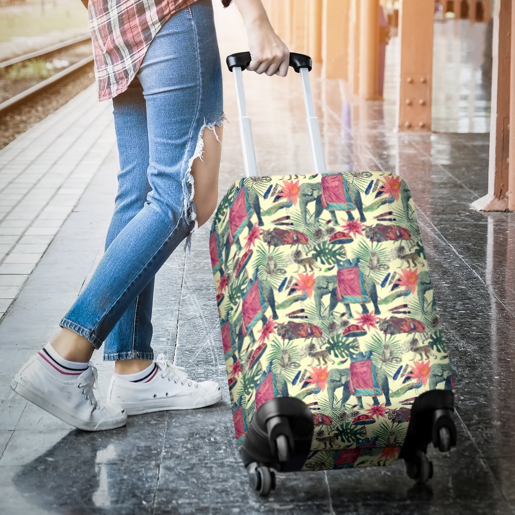 Tropical Elephant Print Luggage Cover Protector-grizzshop