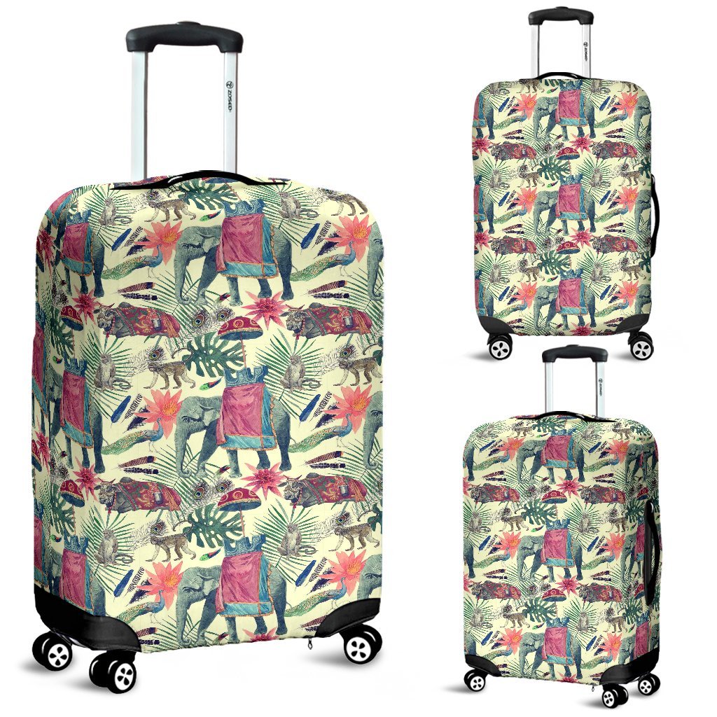 Tropical Elephant Print Luggage Cover Protector-grizzshop