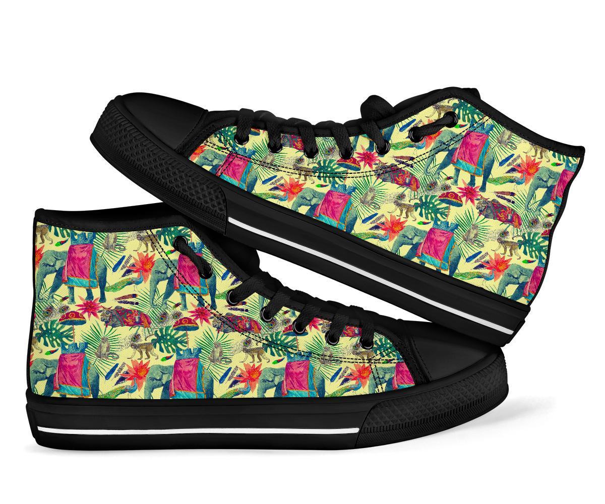 Tropical Elephant Print Men Women's High Top Shoes-grizzshop