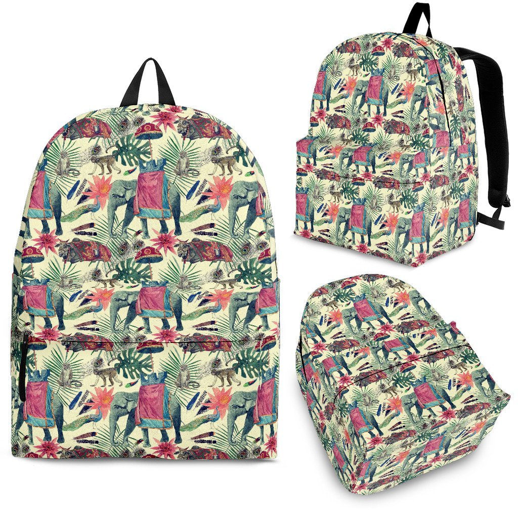 Tropical Elephant Print Premium Backpack-grizzshop