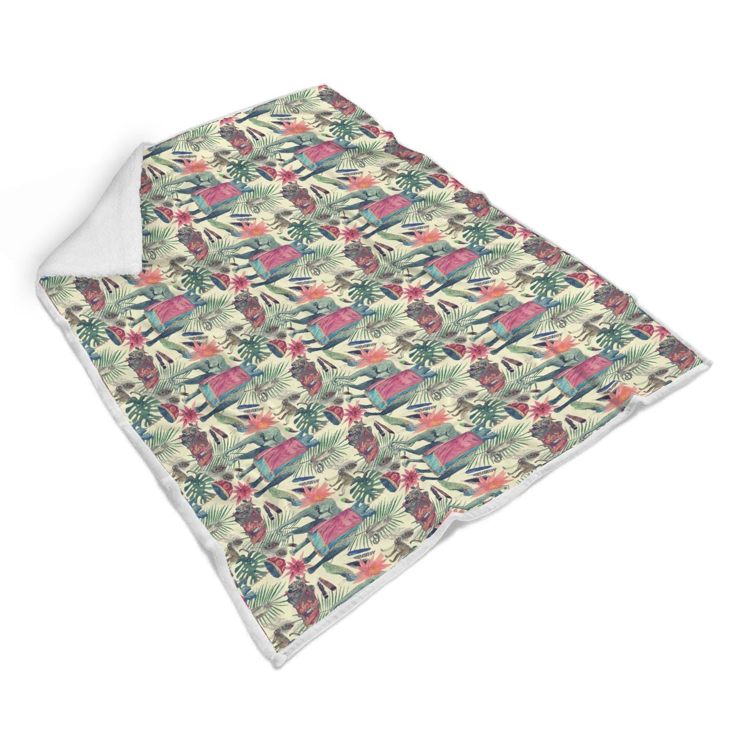 Tropical Elephant Print Throw Blanket-grizzshop