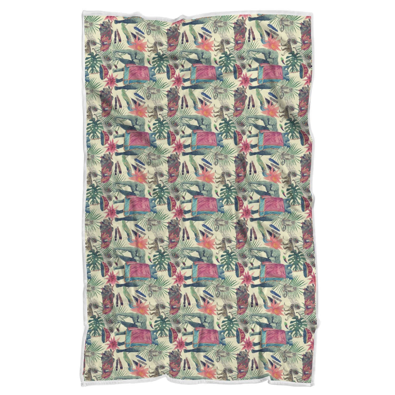 Tropical Elephant Print Throw Blanket-grizzshop