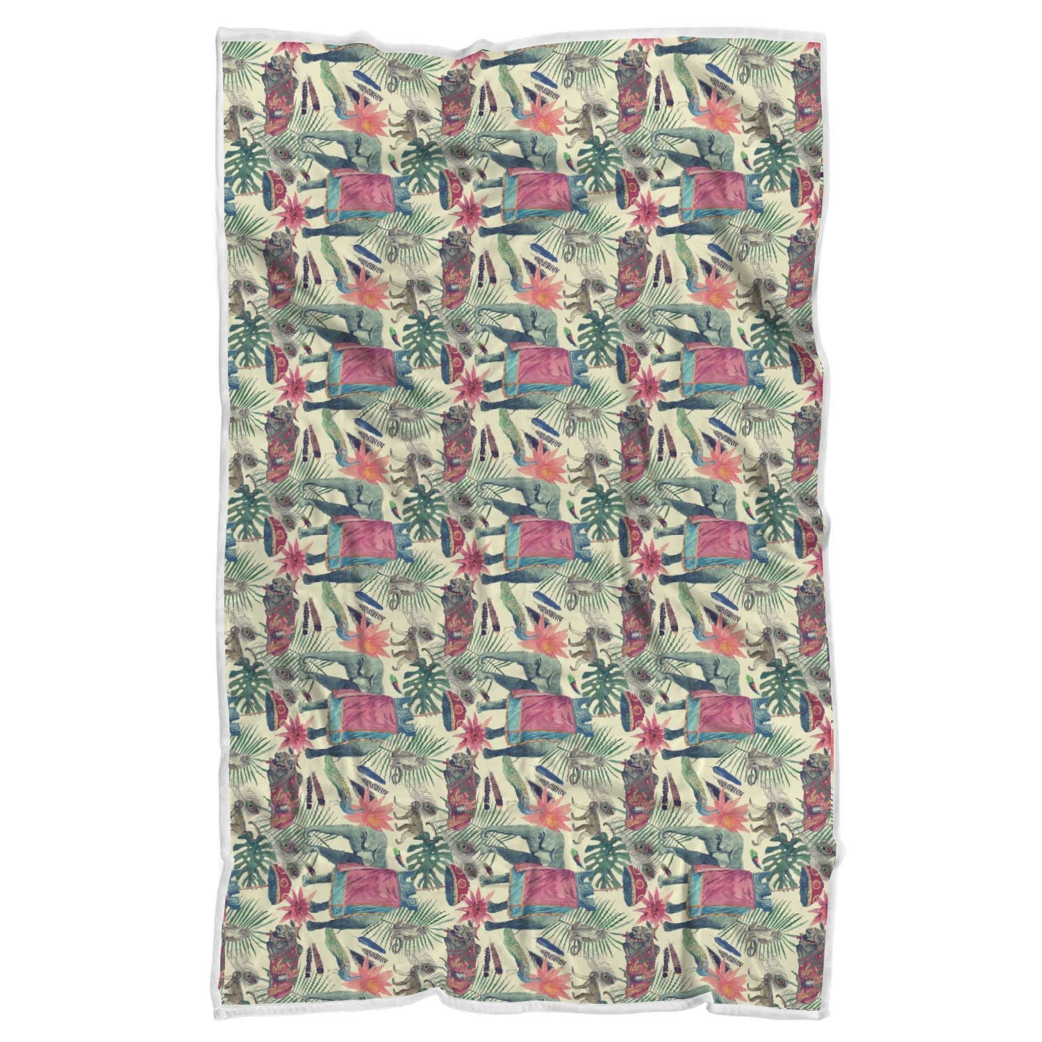 Tropical Elephant Print Throw Blanket-grizzshop