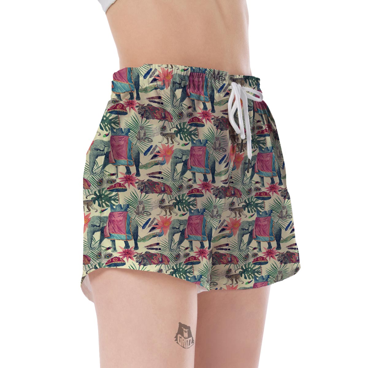 Tropical Elephant Print Women's Shorts-grizzshop