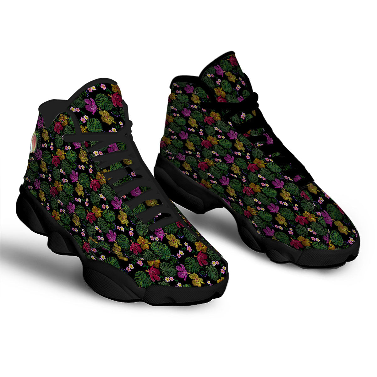 Tropical Embroidery Print Pattern Black Basketball Shoes-grizzshop