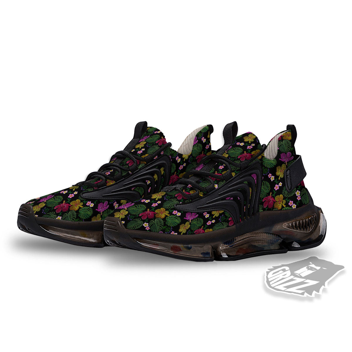 Tropical Embroidery Print Pattern Black Gym Shoes-grizzshop