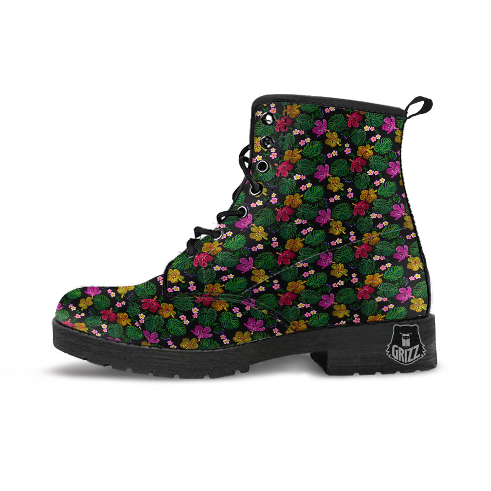 Tropical Embroidery Print Pattern Leather Boots-grizzshop