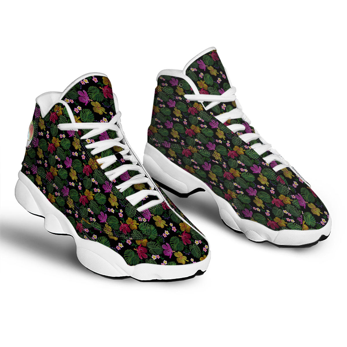Tropical Embroidery Print Pattern White Basketball Shoes-grizzshop