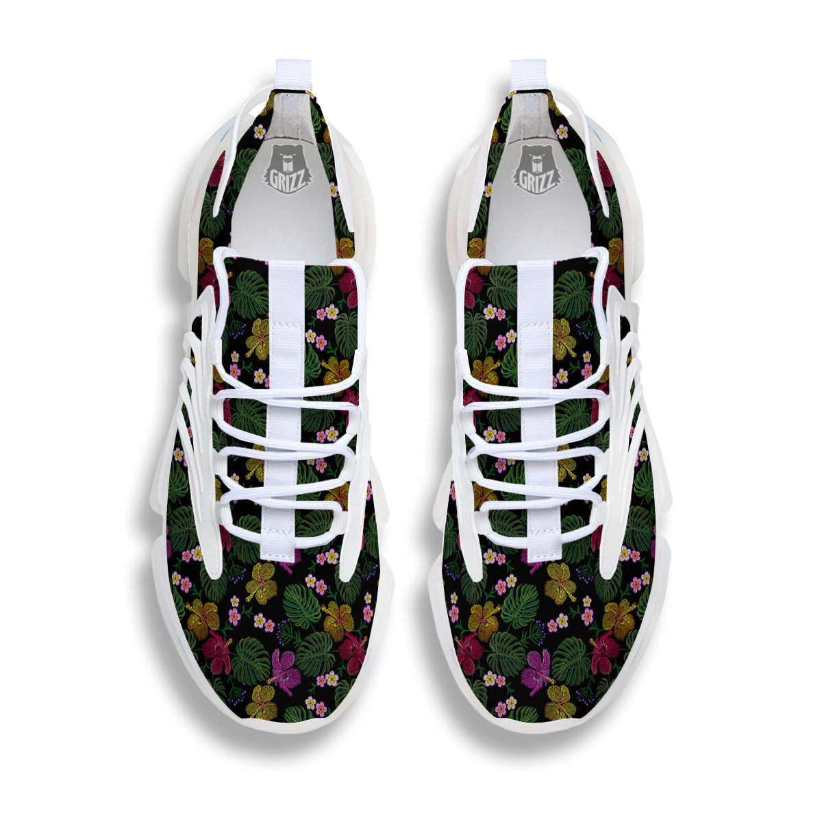 Tropical Embroidery Print Pattern White Gym Shoes-grizzshop