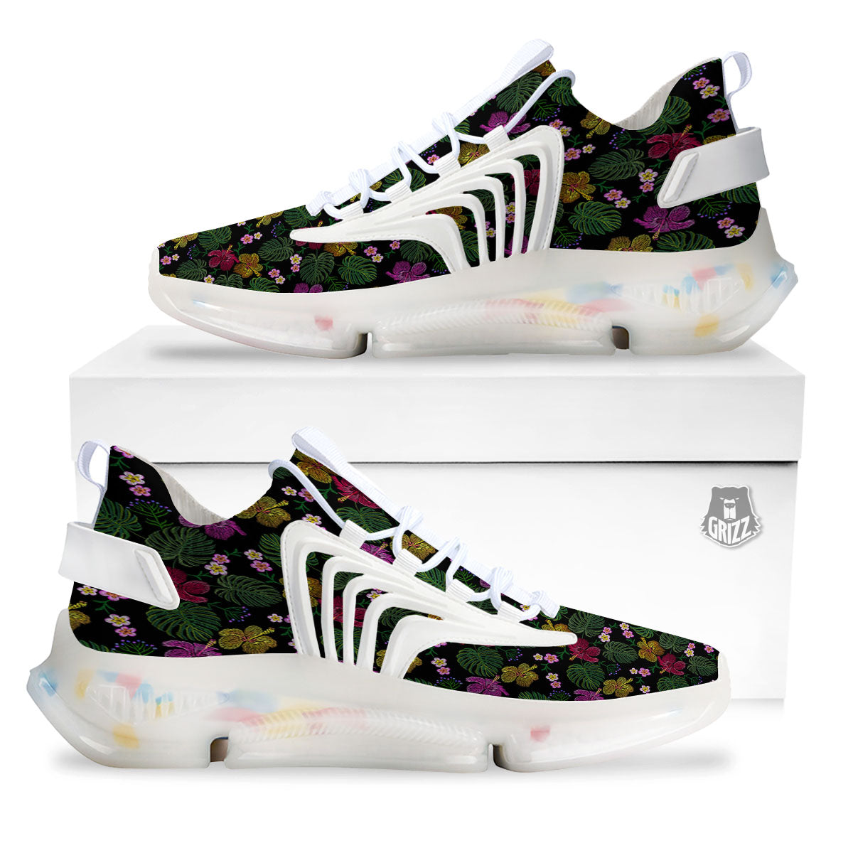 Tropical Embroidery Print Pattern White Gym Shoes-grizzshop