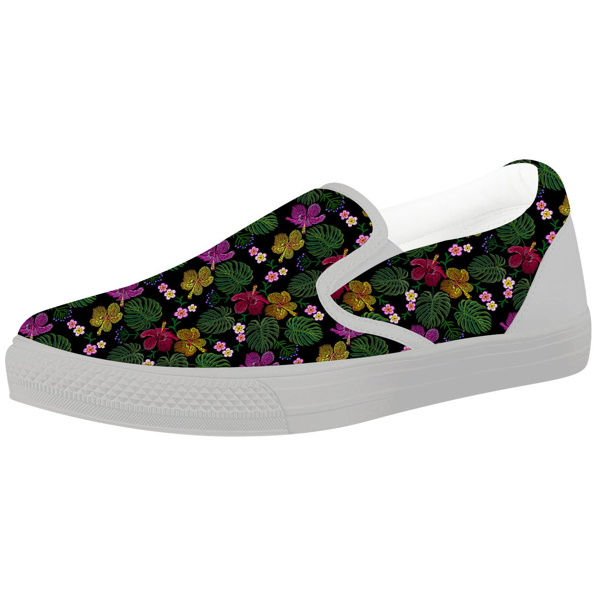 Tropical Embroidery Print Pattern White Slip On Shoes-grizzshop