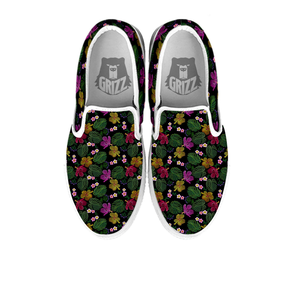 Tropical Embroidery Print Pattern White Slip On Shoes-grizzshop