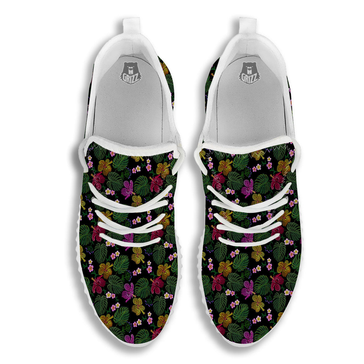 Tropical Embroidery Print Pattern White Walking Shoes-grizzshop