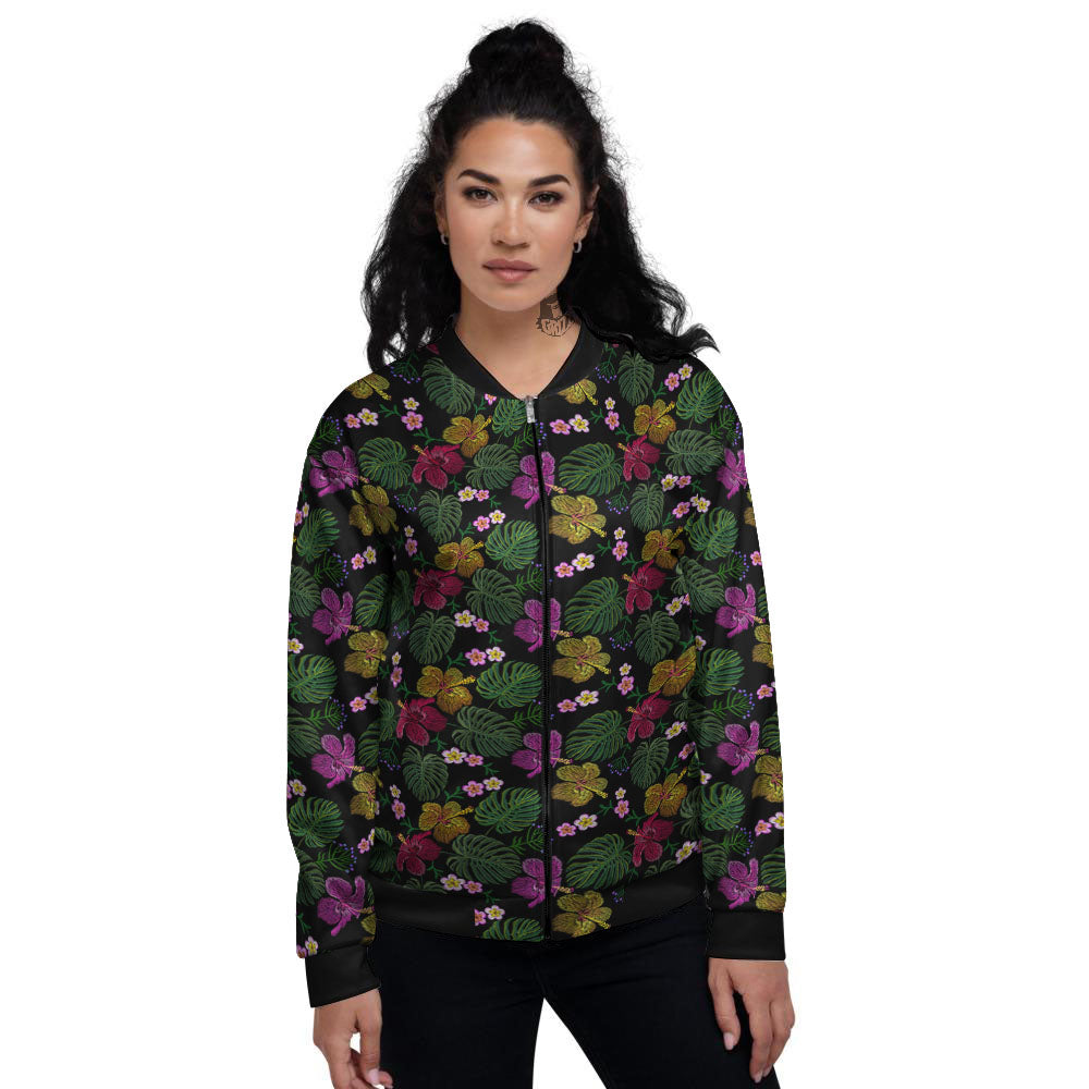 Tropical Embroidery Print Pattern Women's Bomber Jacket-grizzshop