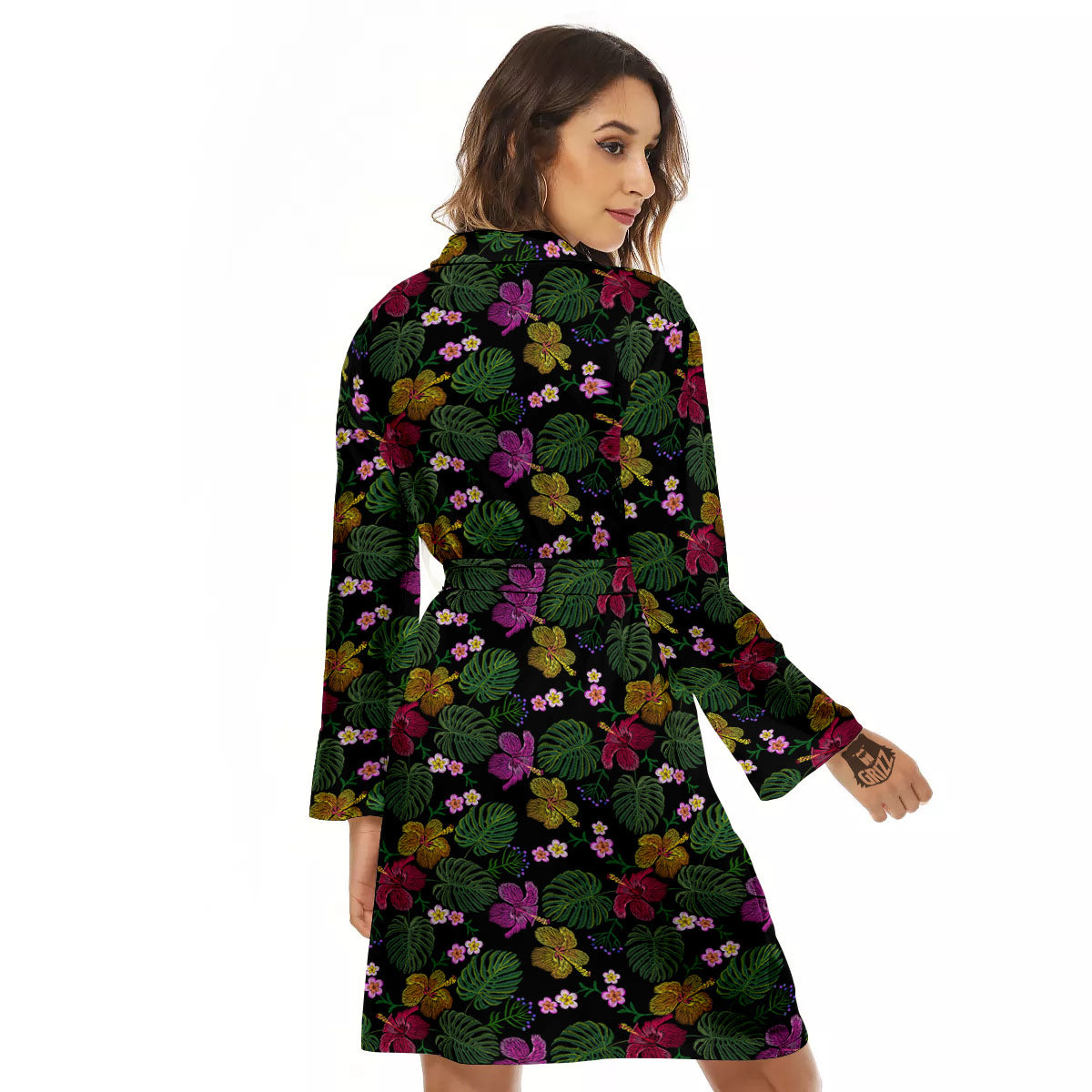 Tropical Embroidery Print Pattern Women's Robe-grizzshop