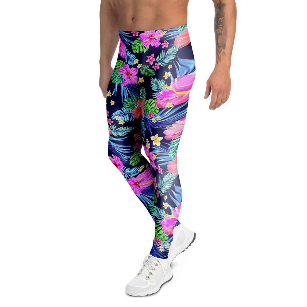 Tropical Exotic Flowers Hibiscus Hawaiian Print Men's Leggings-grizzshop