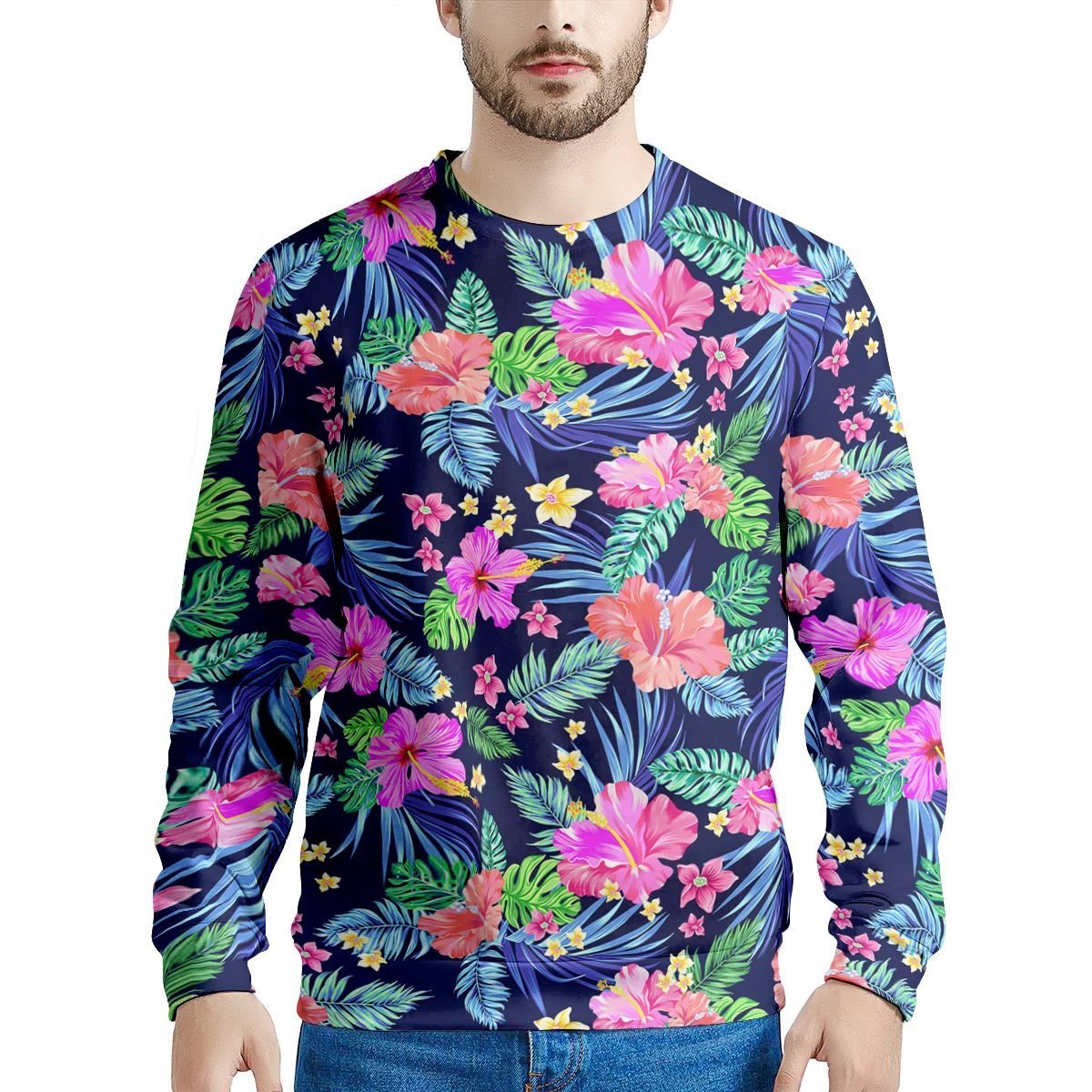 Tropical Exotic Flowers Hibiscus Hawaiian Print Men's Sweatshirt-grizzshop